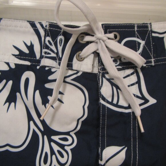 Men's Merona Hawaiian Floral Tropical Swimwear Swim Trunks Board Shorts L Navy - Picture 4 of 7